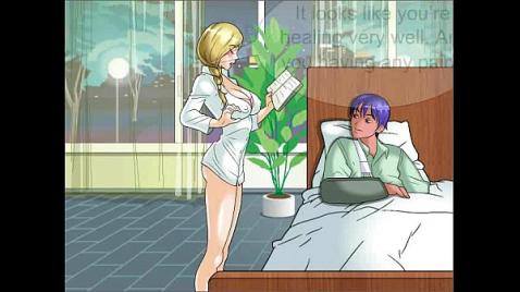 Olgun hentai hemşiresi hastasının uzun cihazını tutuyor